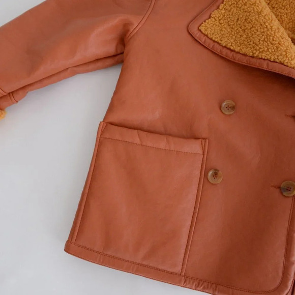 We The Free Kaja Vegan Bonded Leather Peacoat Rust Bomber Jacket Boho M - Picture 6 of 12